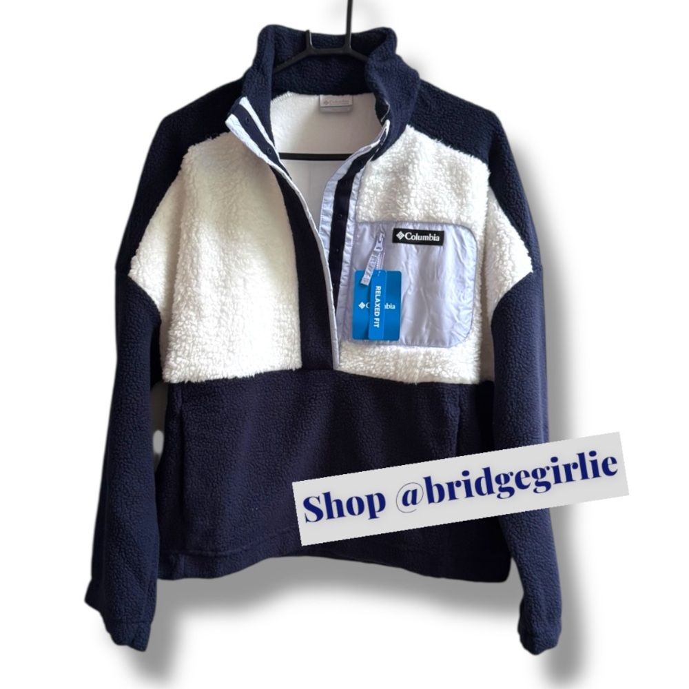 Columbia Womens Snap Front Relaxed Fleece Pullover Navy & White